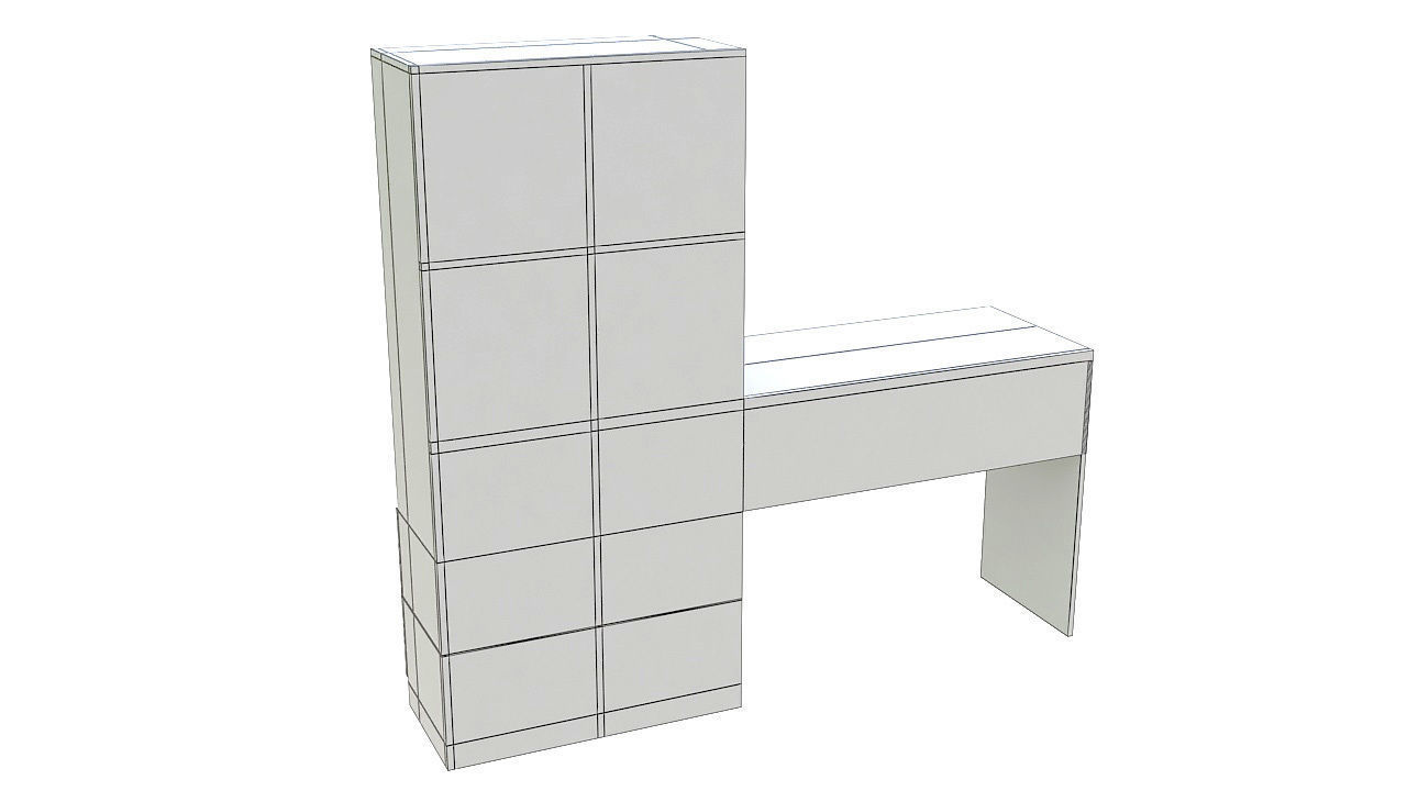 Library with desk and drawers 3D model_9