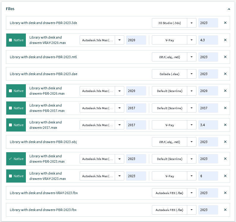 Library with desk and drawers 3D model_15