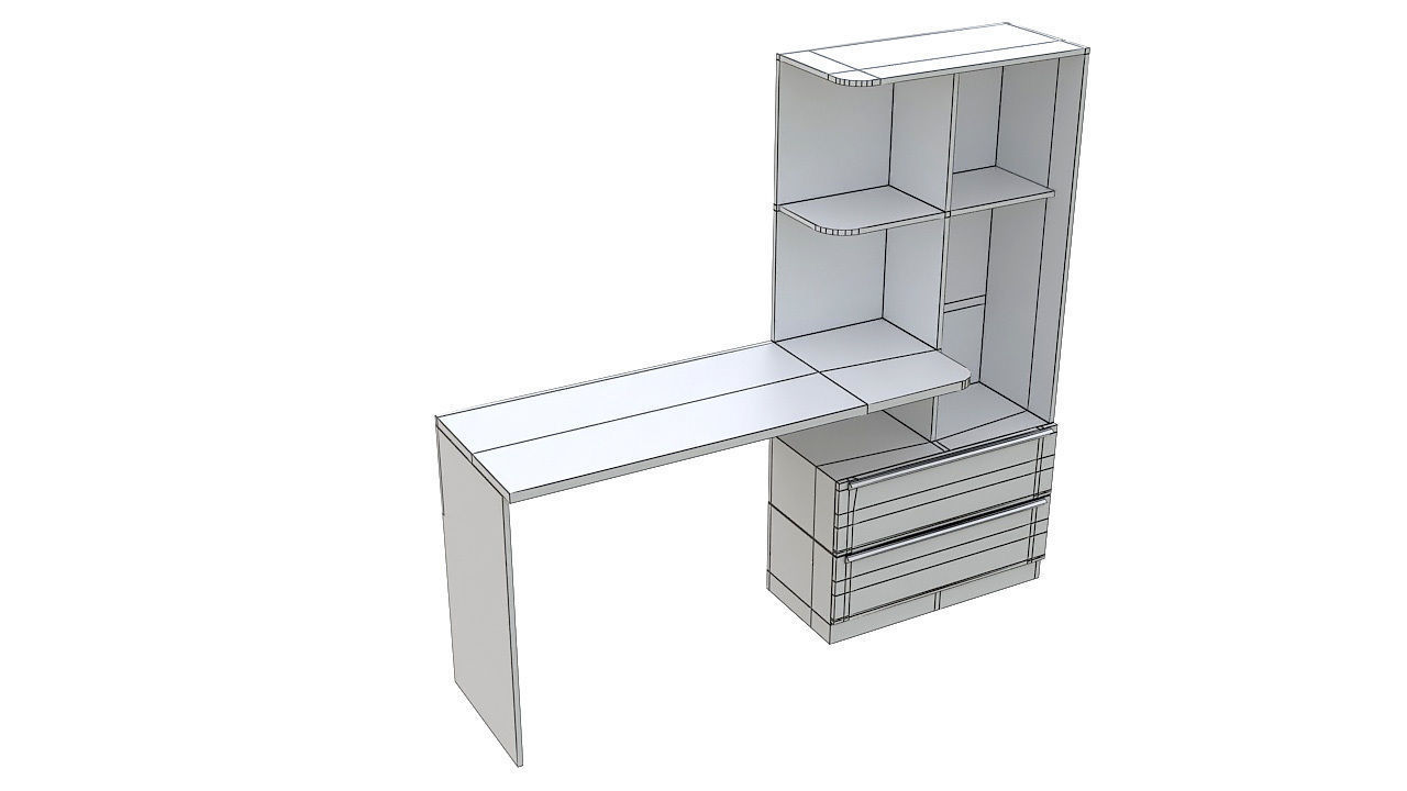 Library with desk and drawers 3D model_7