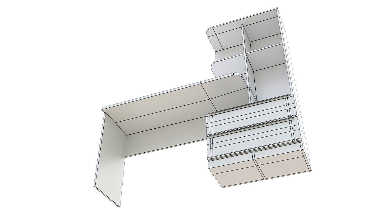 Library with desk and drawers 3D model_6