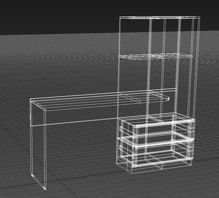 Library with desk and drawers 3D model_10