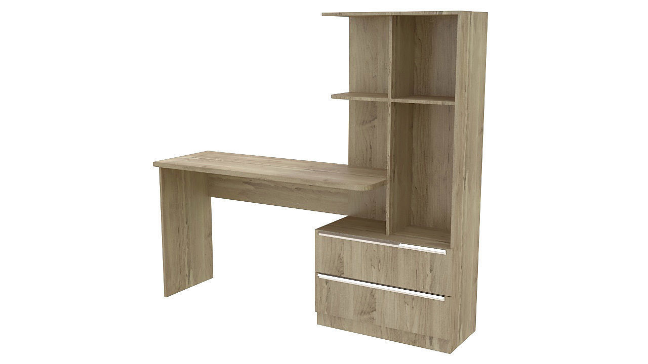 Library with desk and drawers 3D model_1