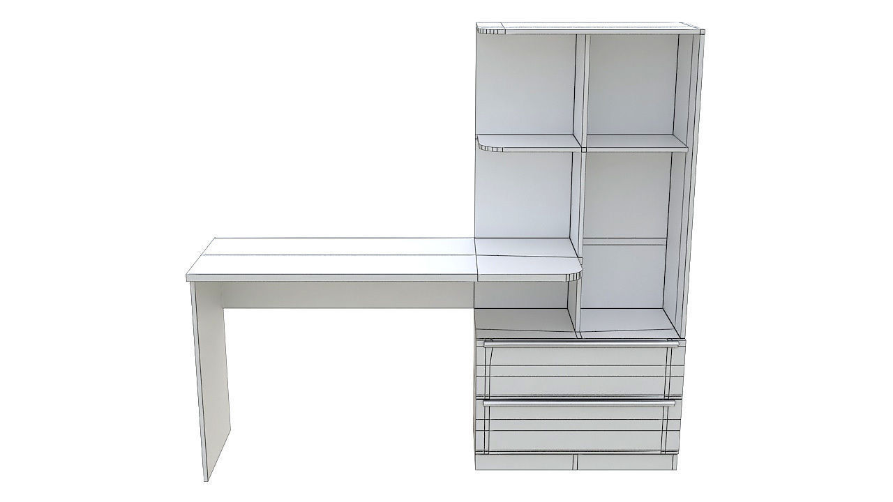 Library with desk and drawers 3D model_5