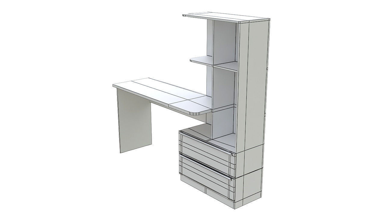 Library with desk and drawers 3D model_8
