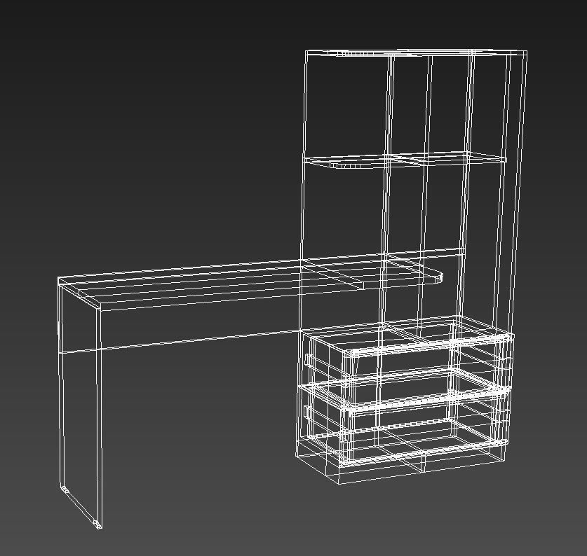 Library with desk and drawers 3D model_11
