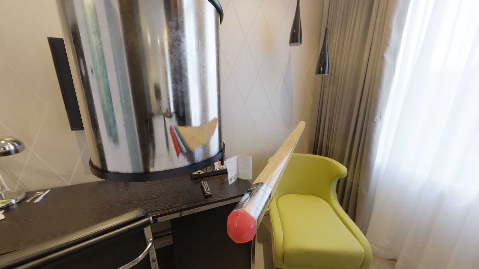 Office and school pencils with metal pen cup Low-poly 3D model_4