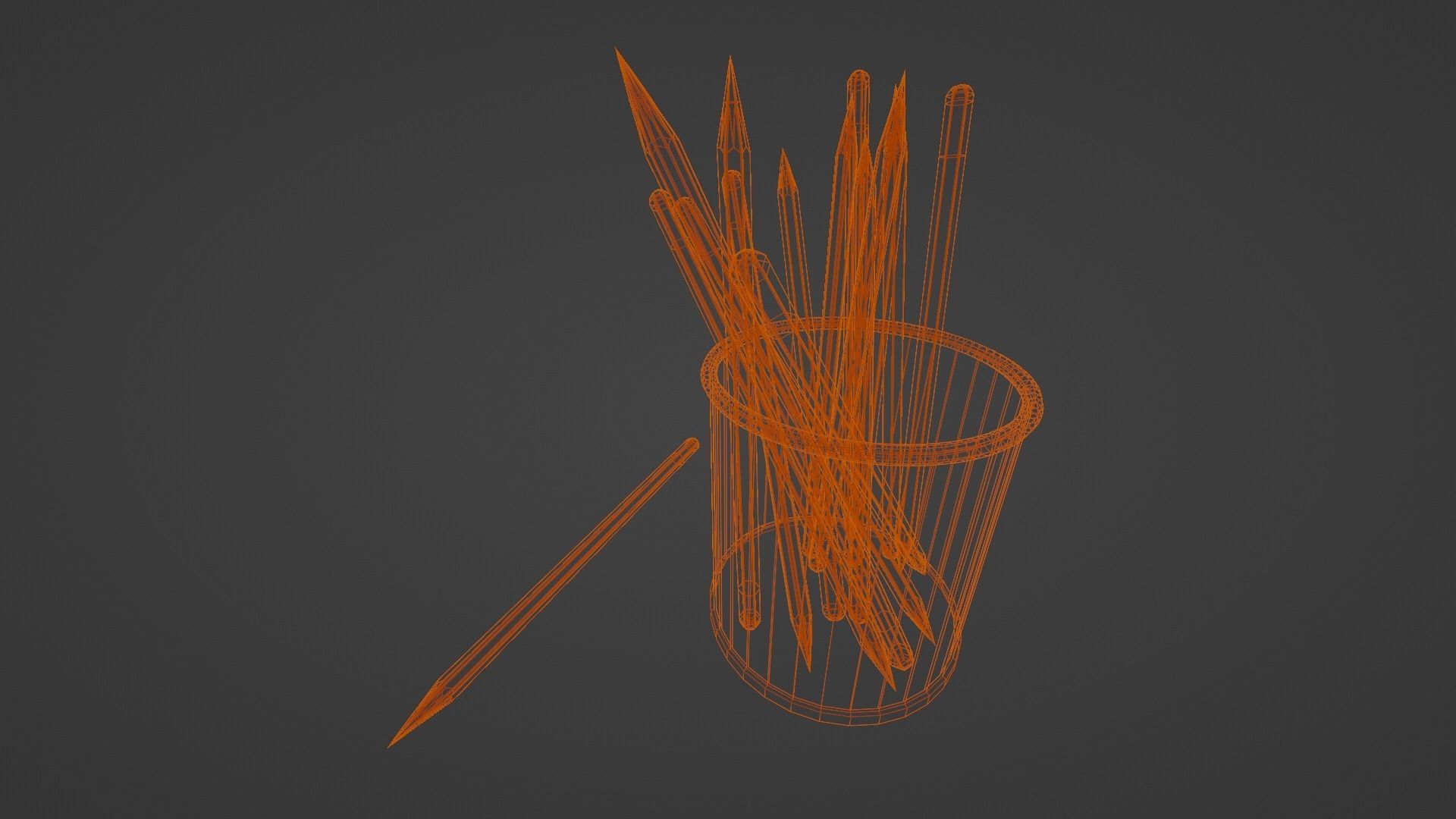 Office and school pencils with metal pen cup Low-poly 3D model_7