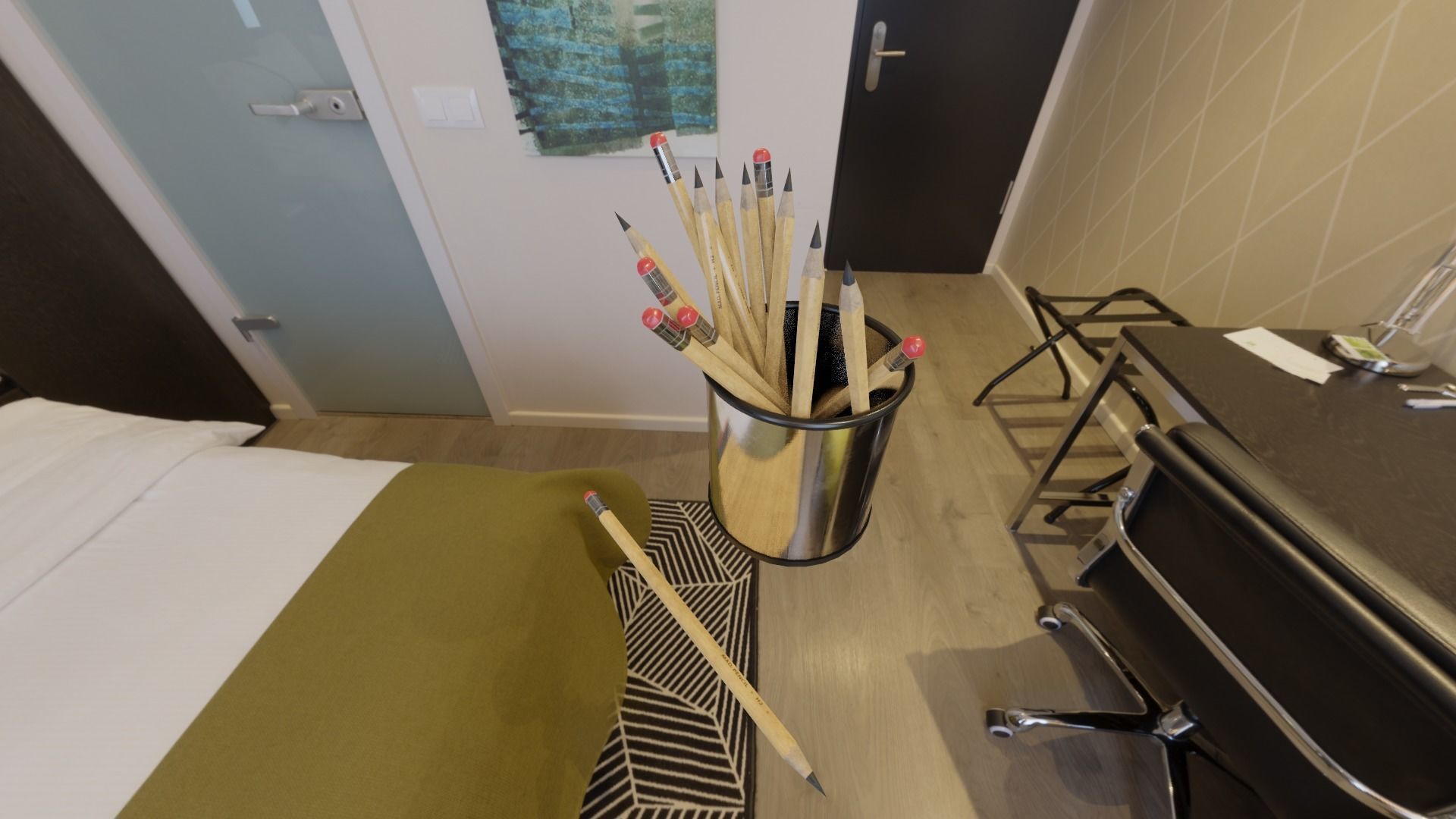 Office and school pencils with metal pen cup Low-poly 3D model_6