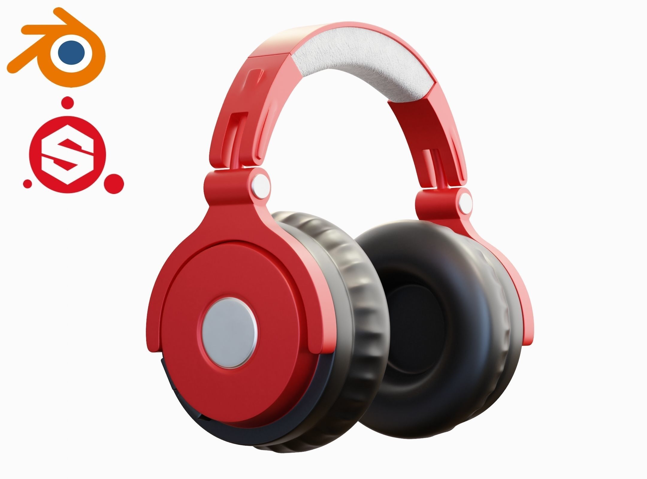 Headphone Red PBR Subdivision Ready for Film Low-poly 3D model_4