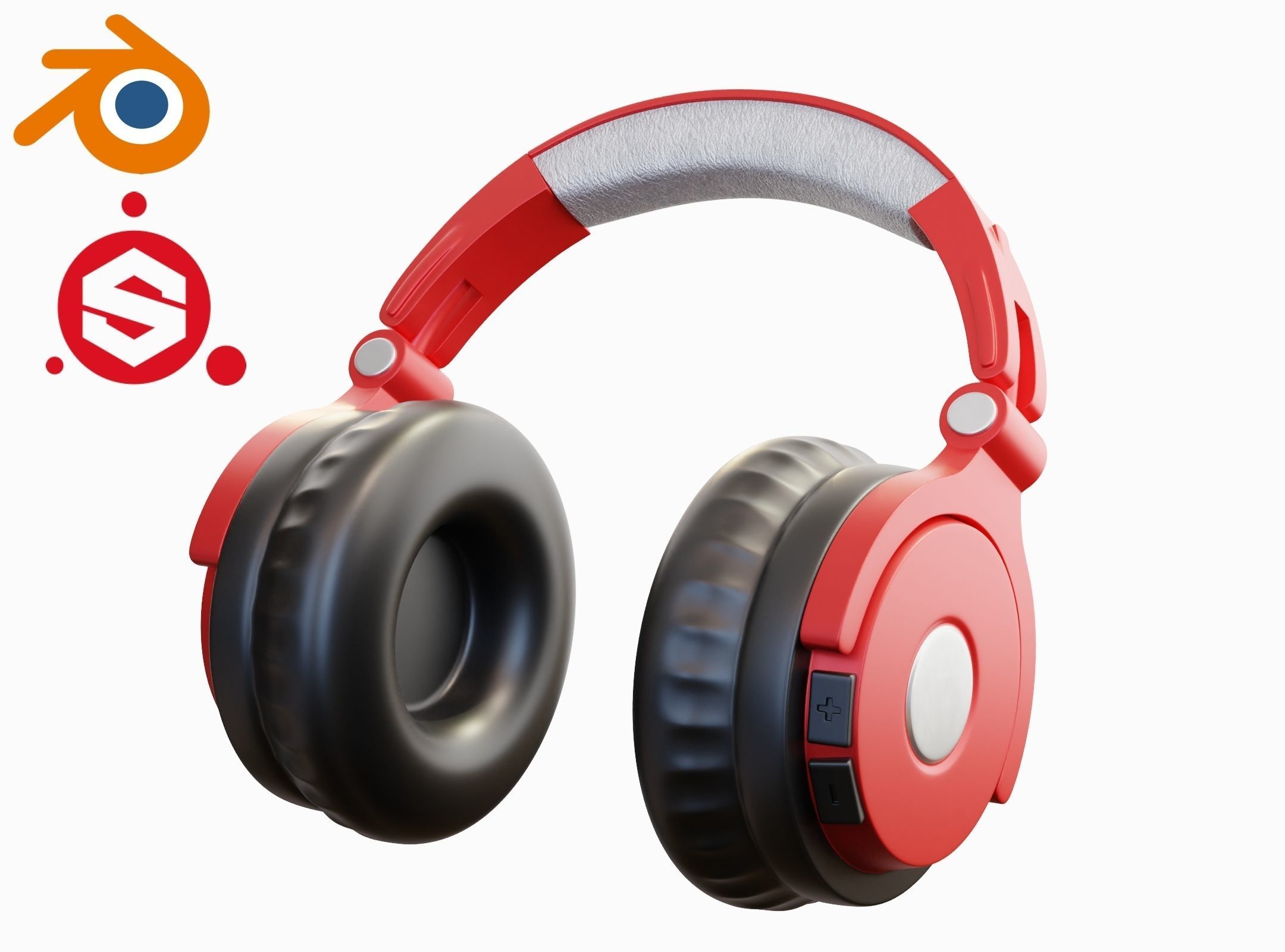 Headphone Red PBR Subdivision Ready for Film Low-poly 3D model_5