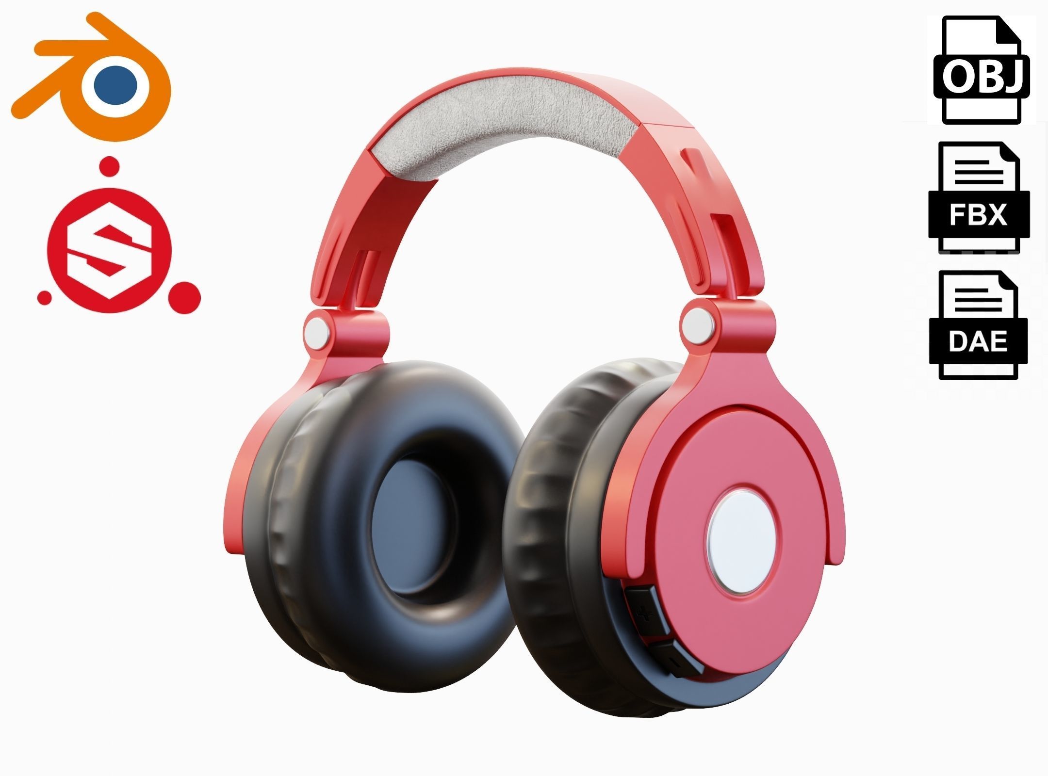 Headphone Red PBR Subdivision Ready for Film Low-poly 3D model_1