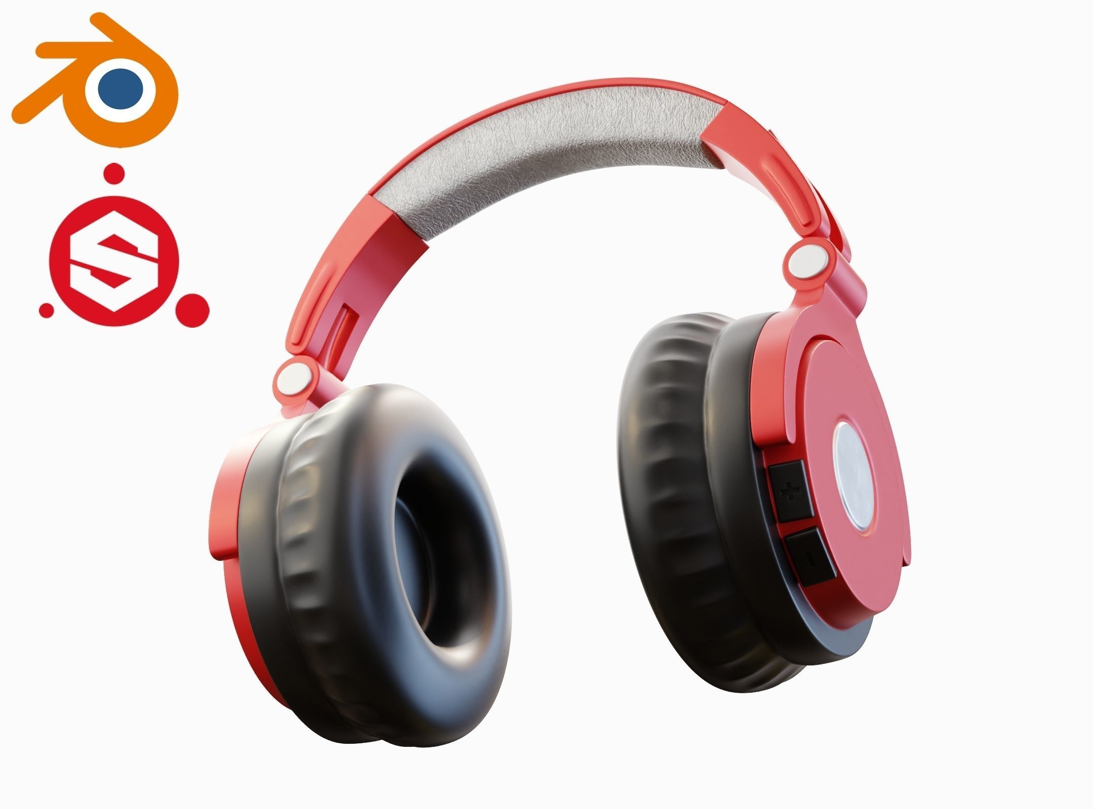 Headphone Red PBR Subdivision Ready for Film Low-poly 3D model_3