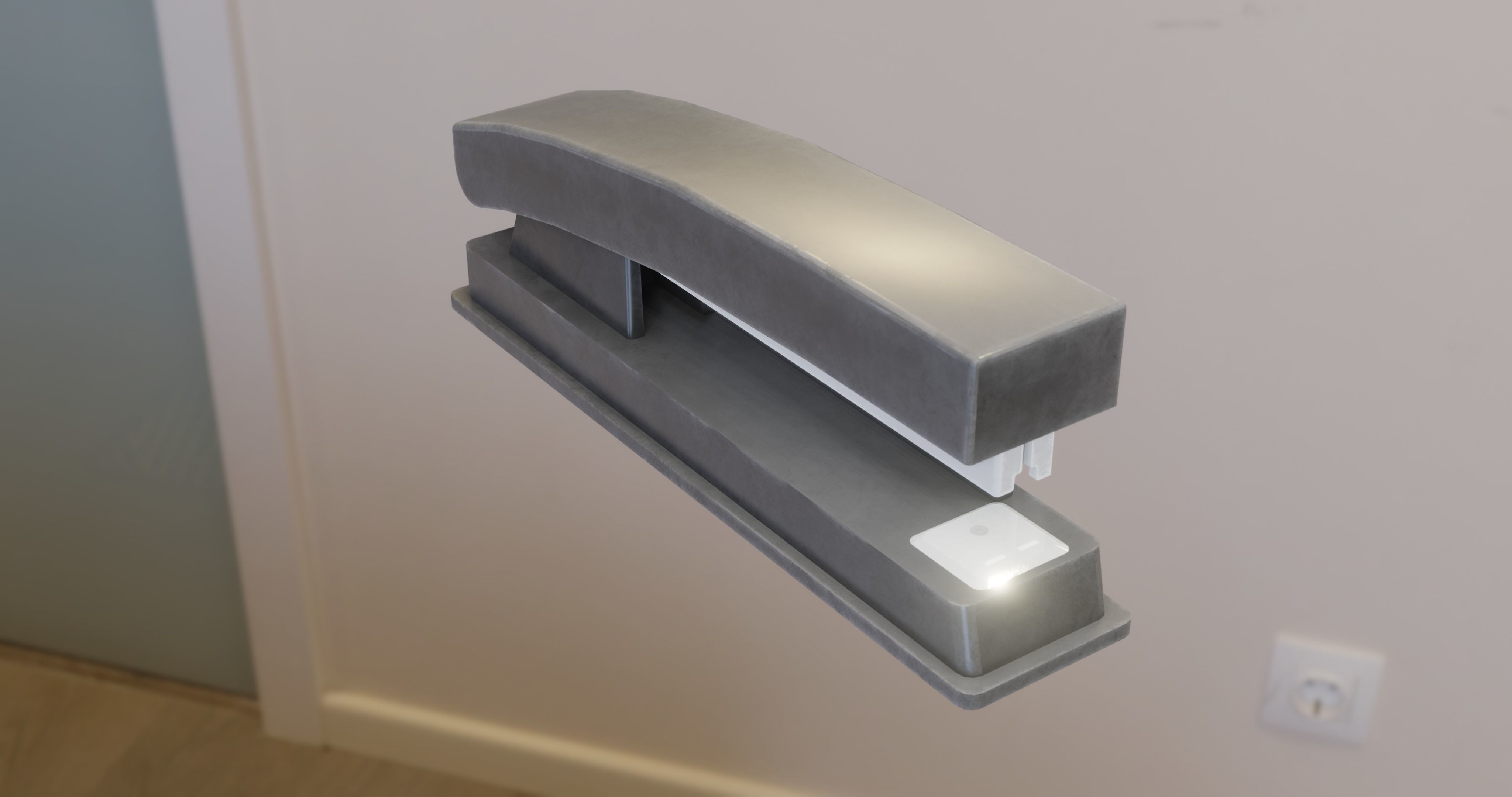 office and school classic black thin stapler Low-poly 3D model_1