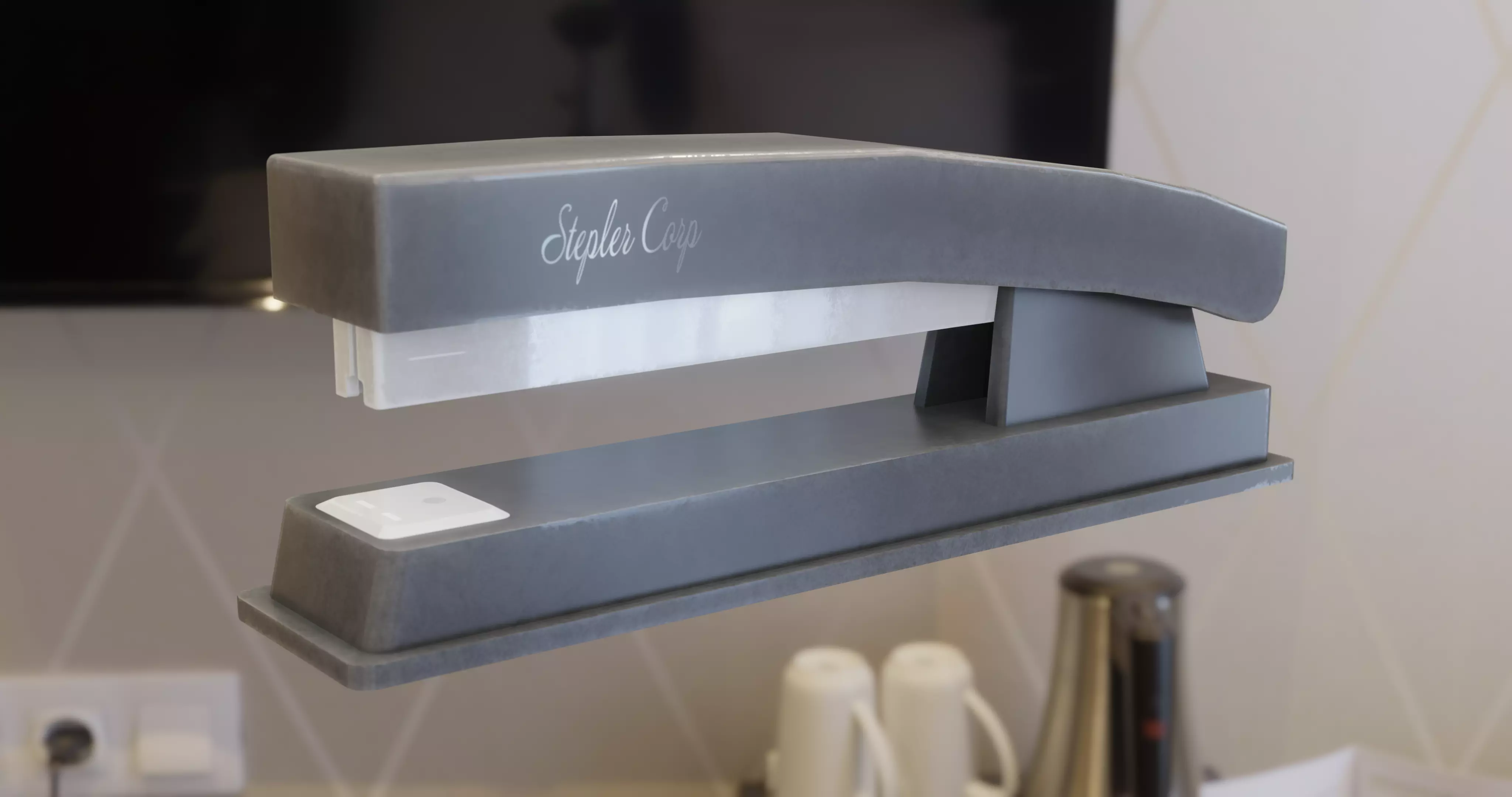 office and school classic black thin stapler Low-poly 3D model_0