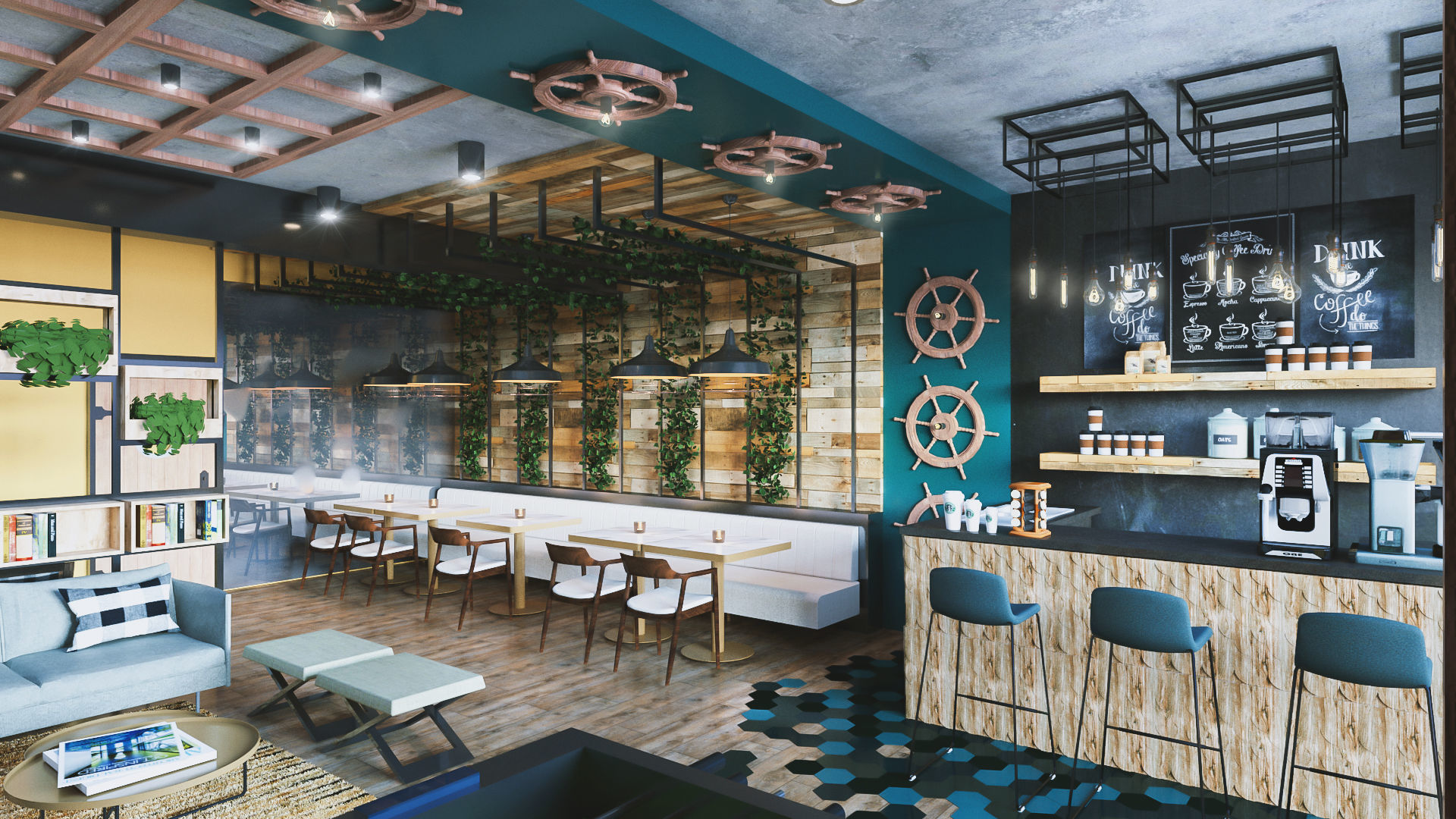Rustic style cafe and bar 3D model_5