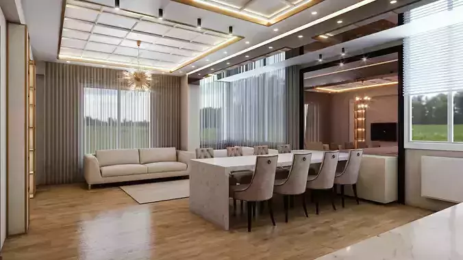 Interior Living Room and Dining Room