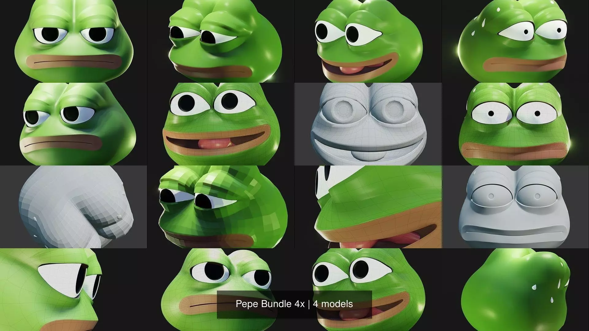Pepe Bundle 4x 3D Model Collection_3