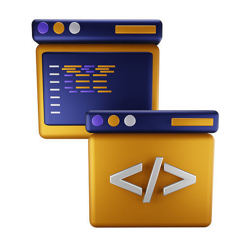 Coding Icon  Low-poly 3D model