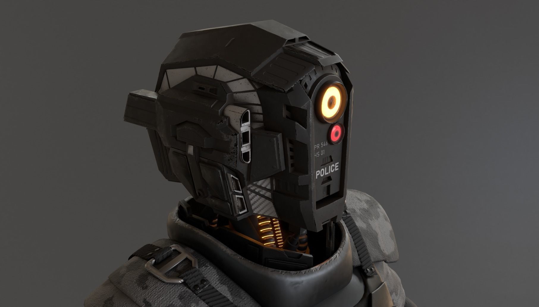 Futuristic police cop robot Low-poly 3D model_5