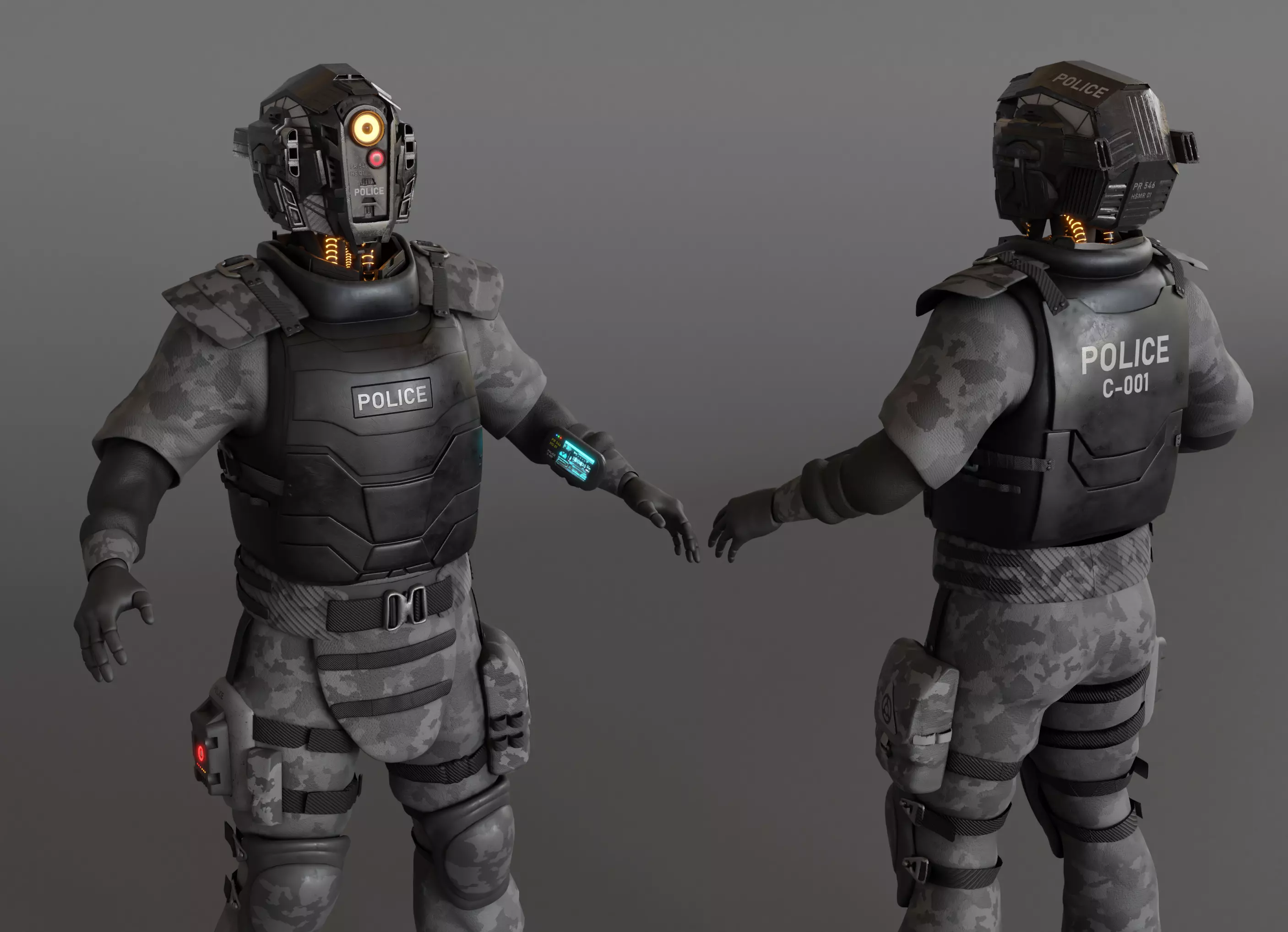 Futuristic police cop robot Low-poly 3D model_0