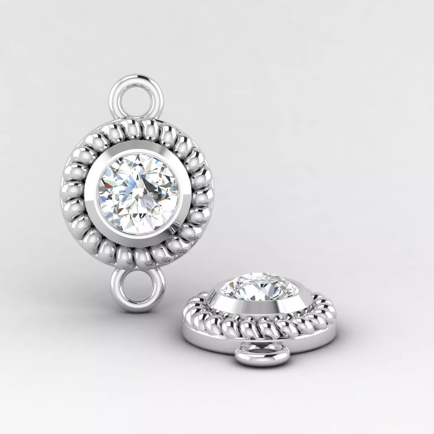 bracelet pair of sterling silver charms with diamond in center 3D print model_0