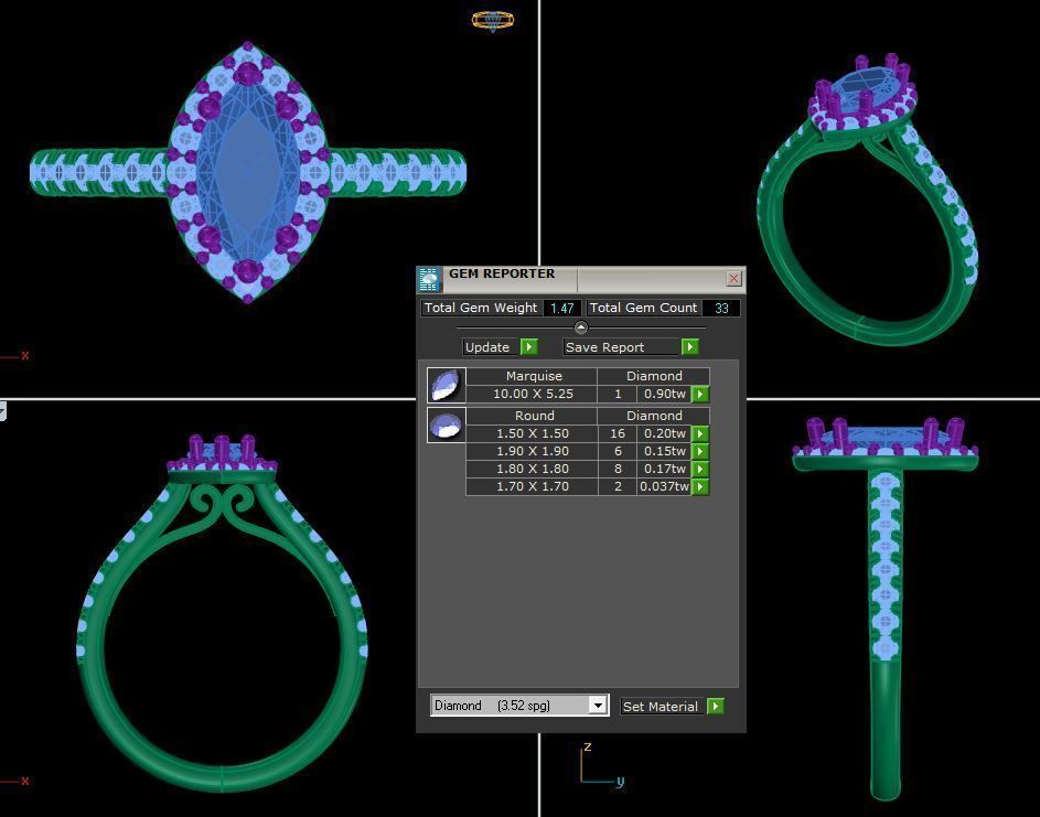 marquise fashion ring 3D print model_1