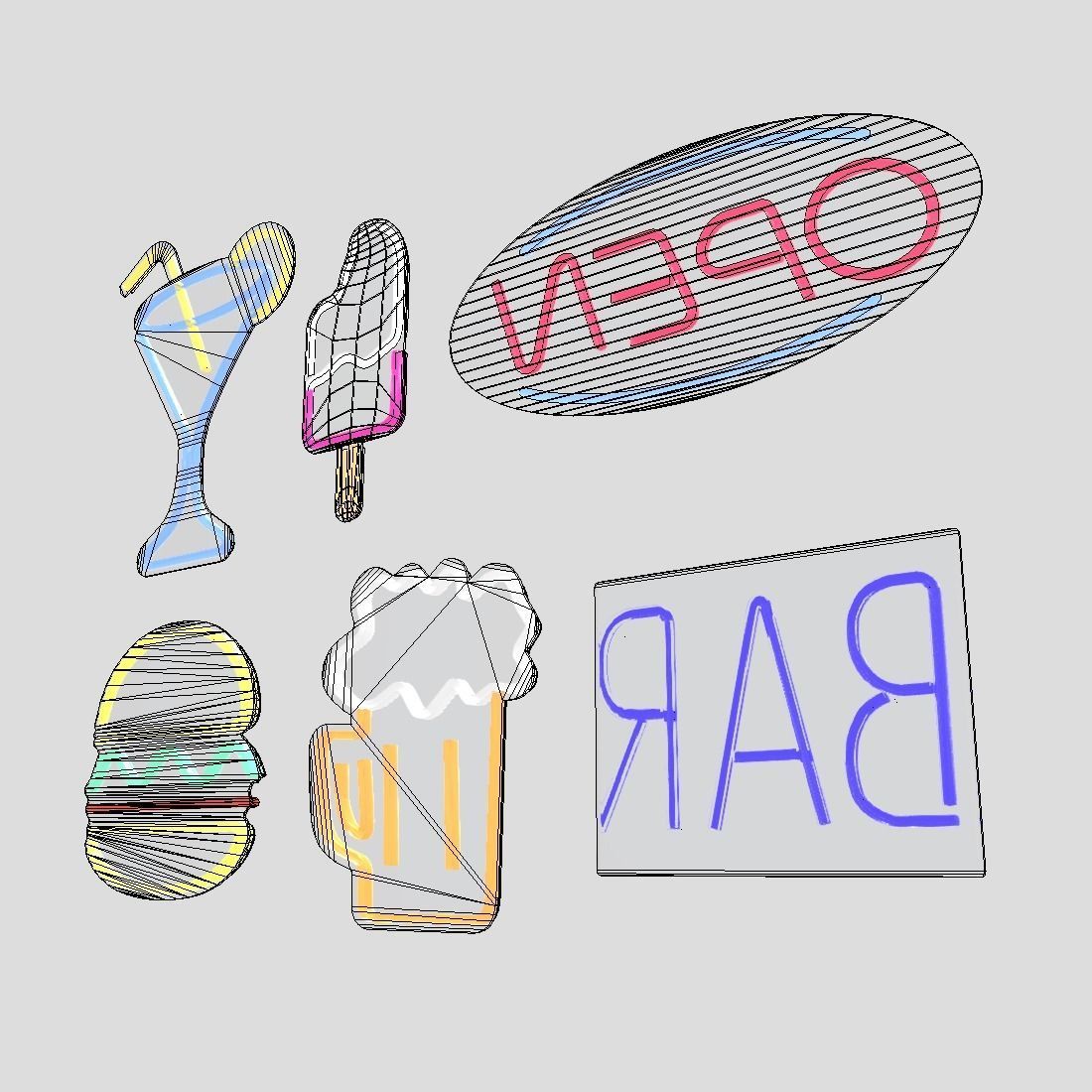 Neon Sign Pack Low-poly 3D model_9