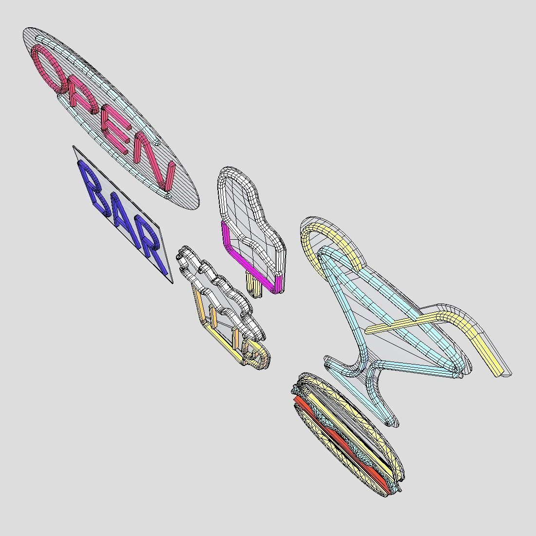 Neon Sign Pack Low-poly 3D model_7