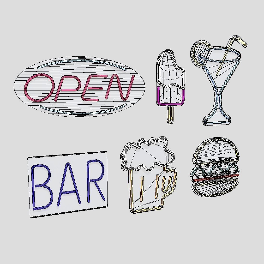 Neon Sign Pack Low-poly 3D model_1