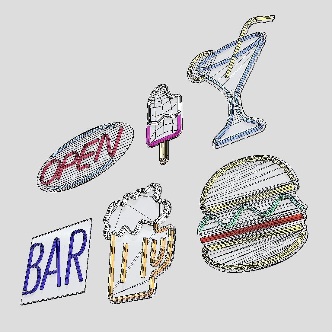 Neon Sign Pack Low-poly 3D model_11