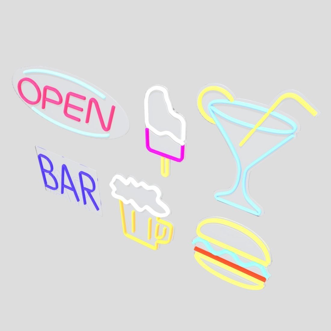 Neon Sign Pack Low-poly 3D model_4