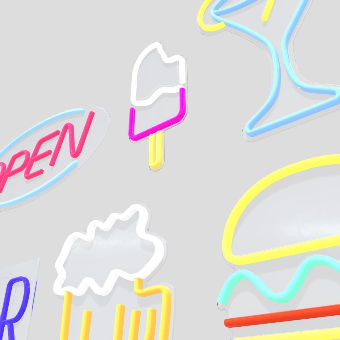 Neon Sign Pack Low-poly 3D model_12