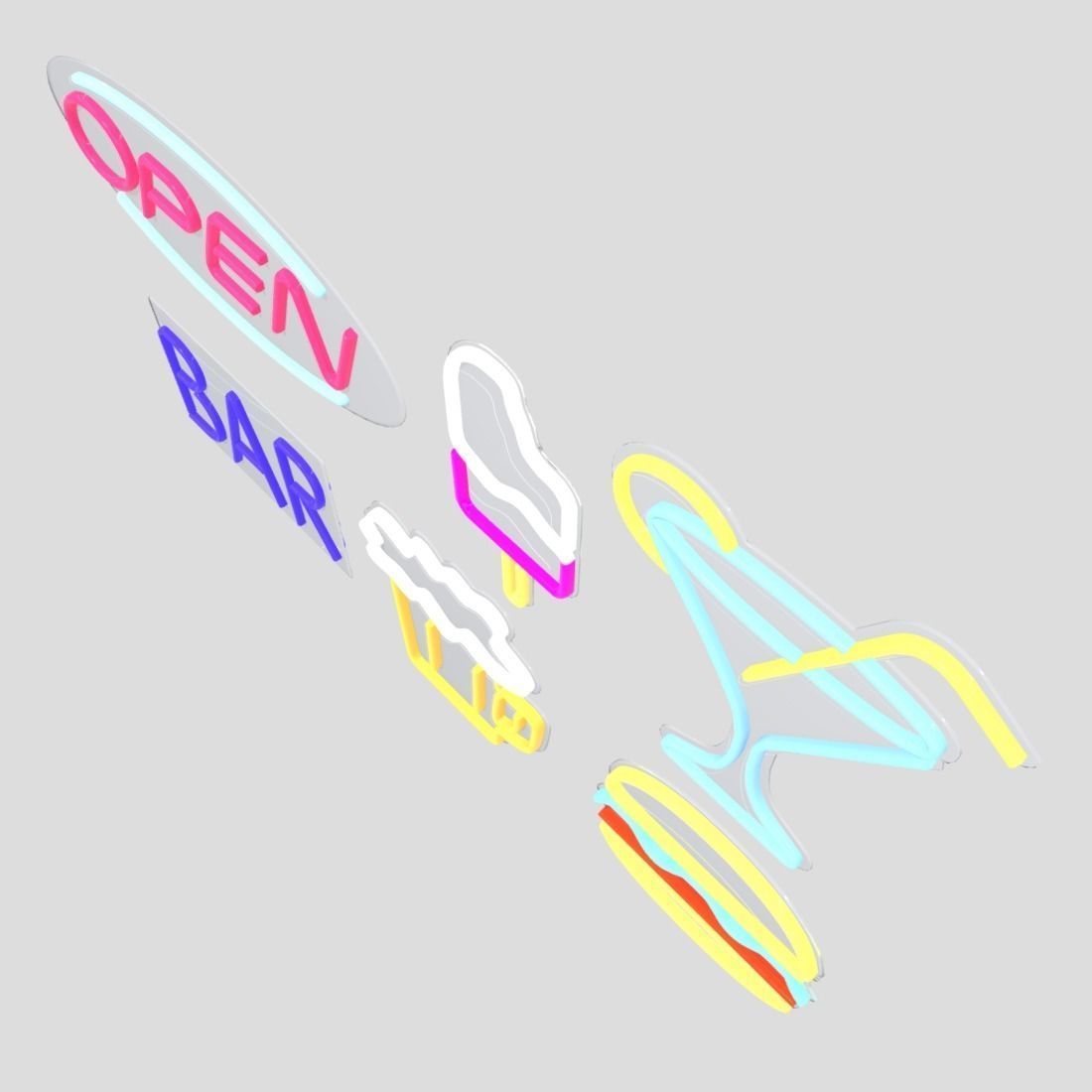 Neon Sign Pack Low-poly 3D model_6