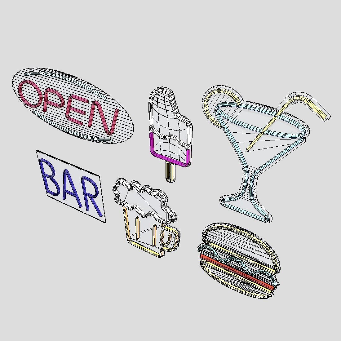 Neon Sign Pack Low-poly 3D model_5
