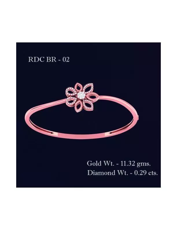 Bracelet - 2 rose gold flower bangle with diamonds 3D print model_0