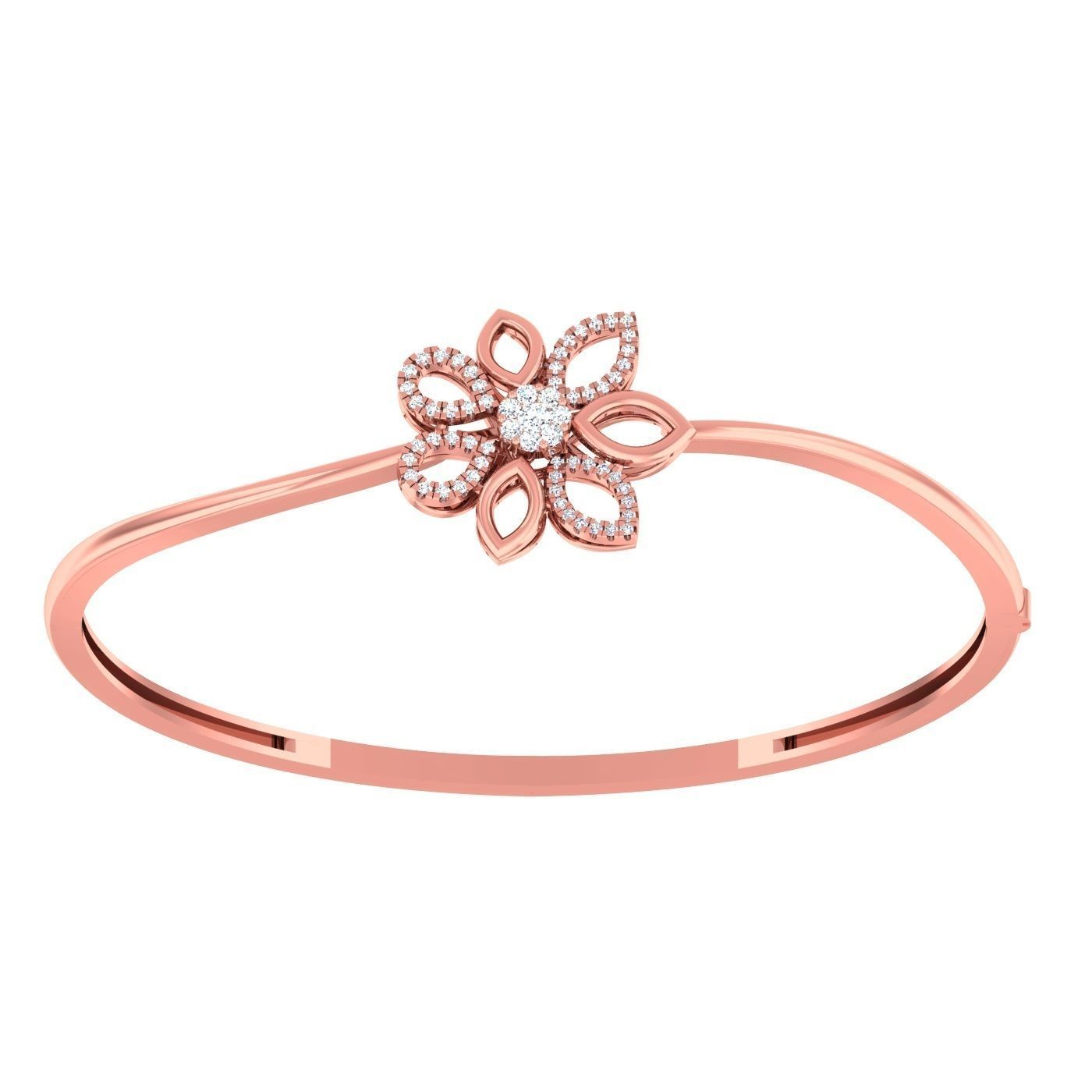 Bracelet - 2 rose gold flower bangle with diamonds 3D print model_2