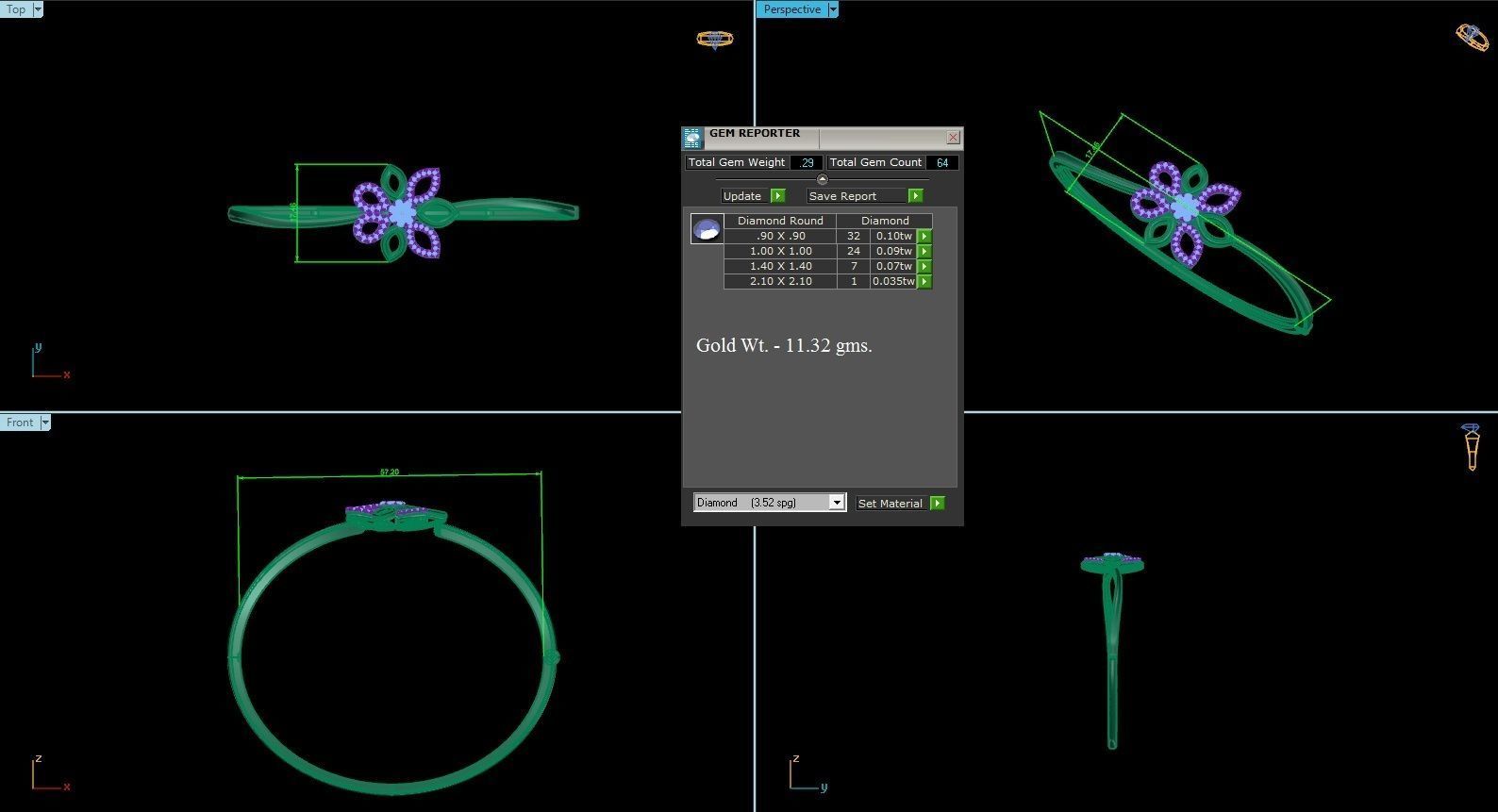 Bracelet - 2 rose gold flower bangle with diamonds 3D print model_1