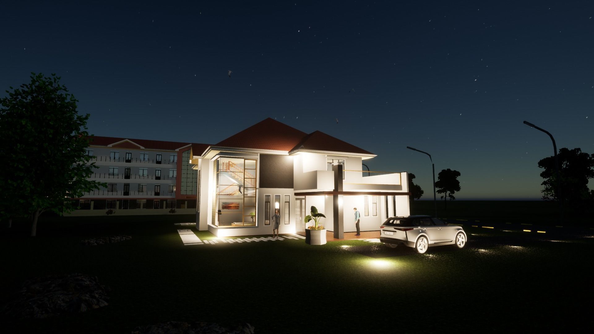 four bedroom house and surrounding 3D model_2