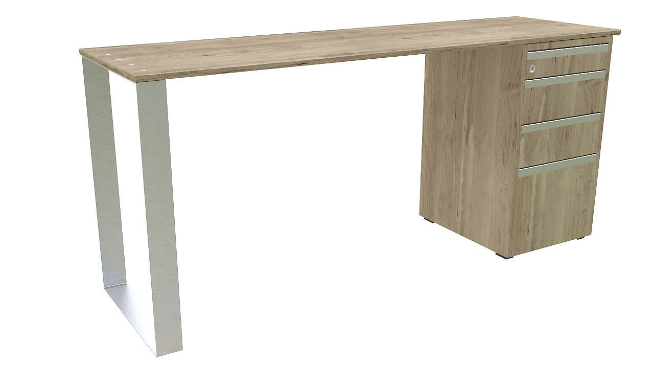 Desk with drawers steel leg 3D model_1