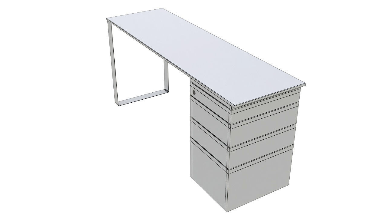Desk with drawers steel leg 3D model_5