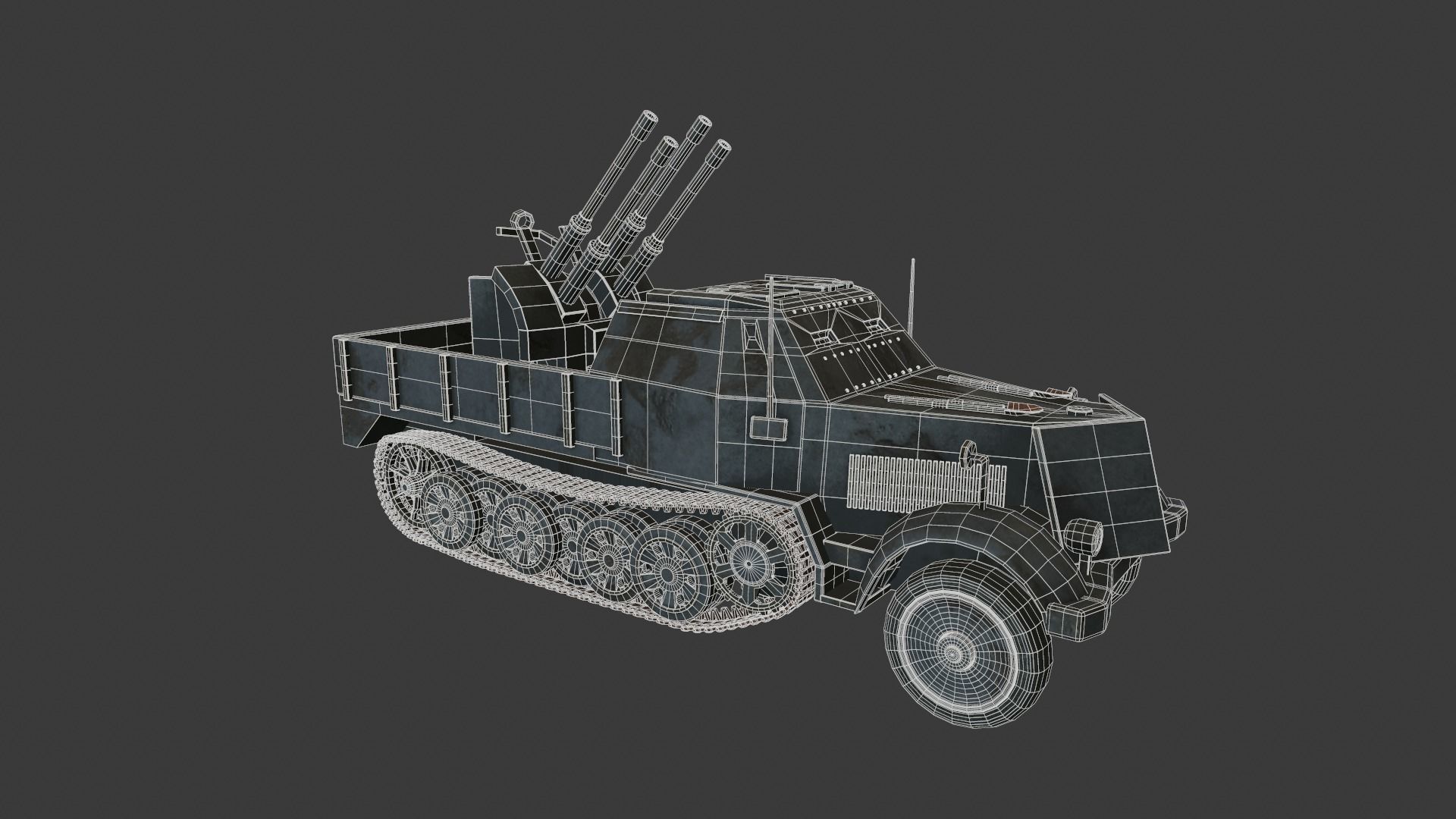 FlakTank german tank Low-poly 3D model_10