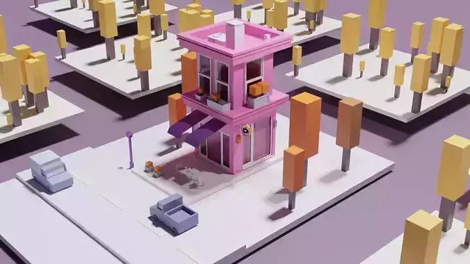 Low Poly Mini Cafe Free 3D model