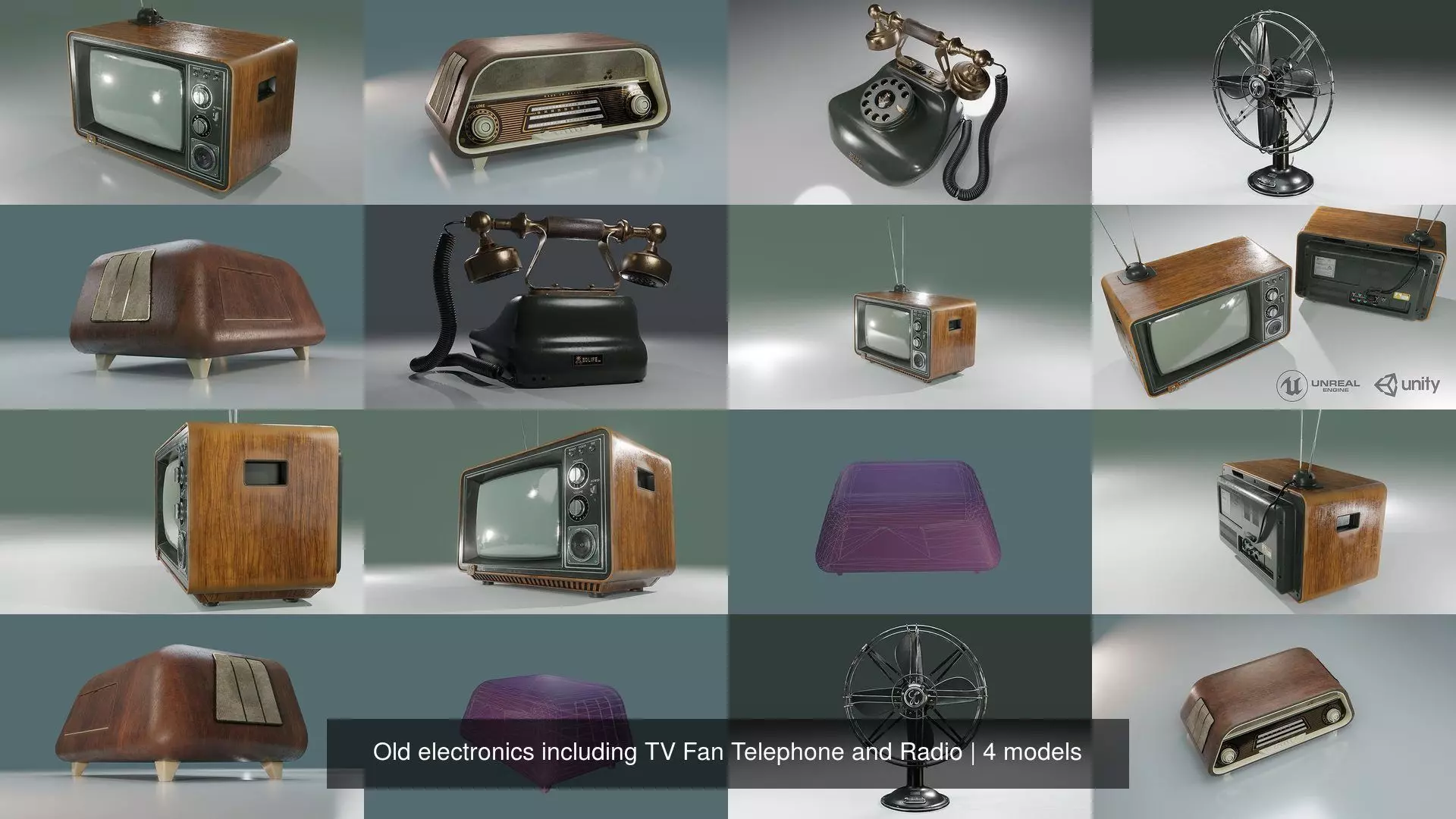 Old electronics including TV Fan Telephone and Radio 3D Model Collection_2