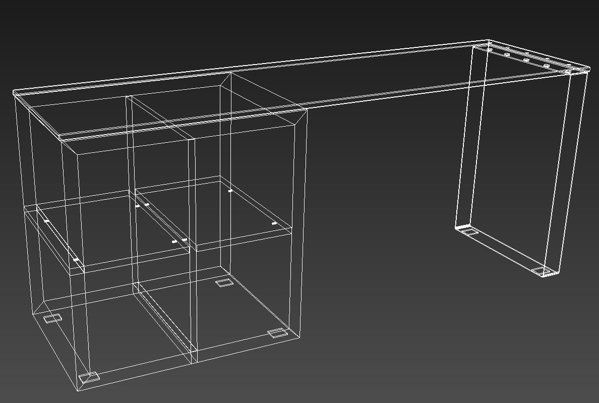 Wooden desk with steel leg 3D model_12
