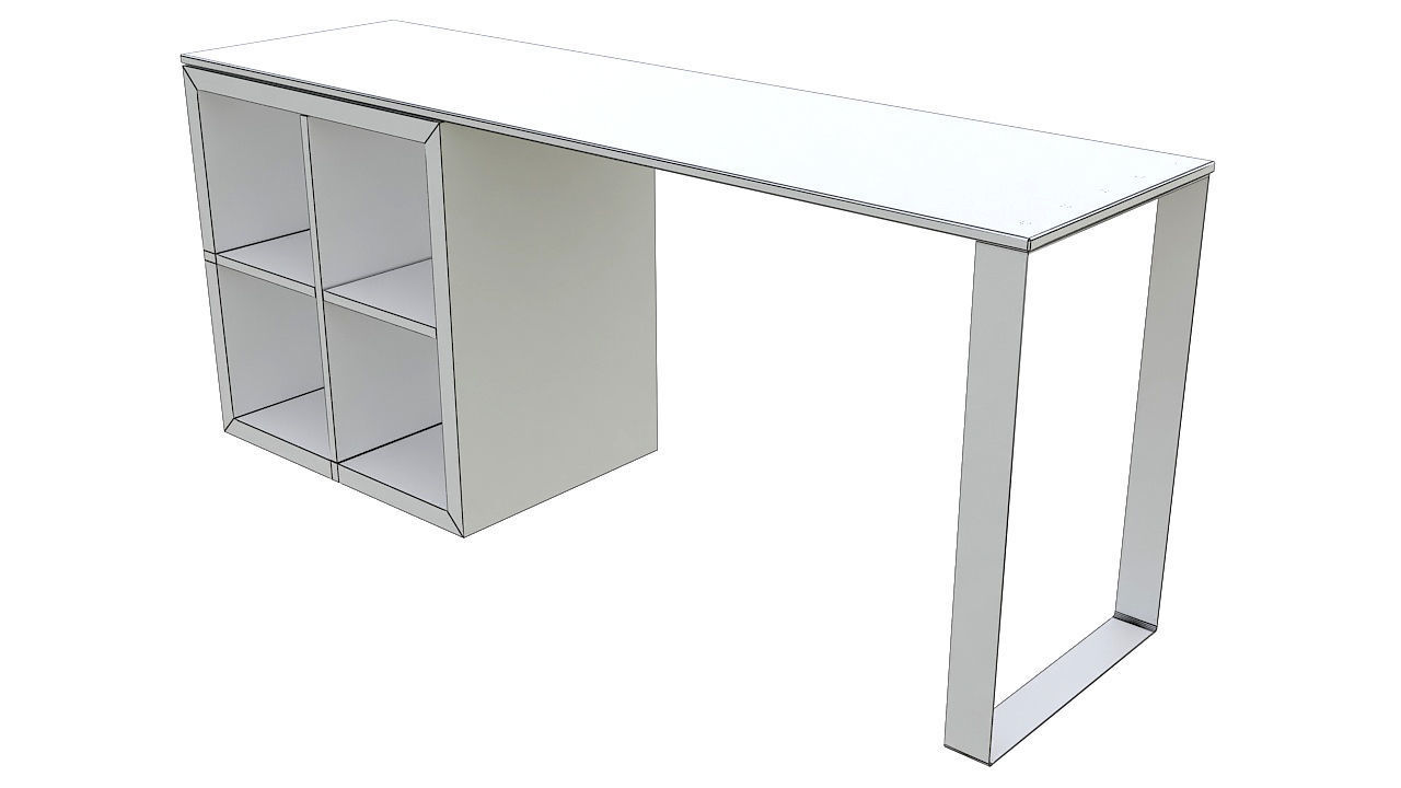 Wooden desk with steel leg 3D model_7