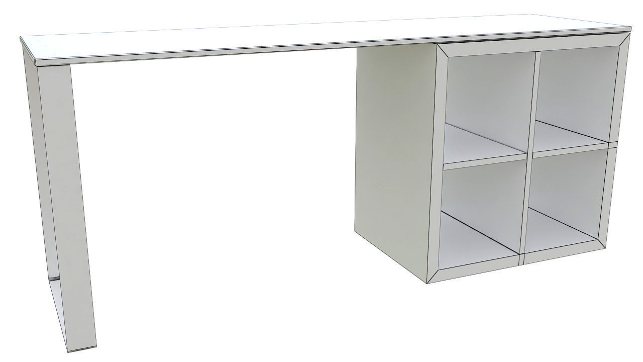 Wooden desk with steel leg 3D model_9