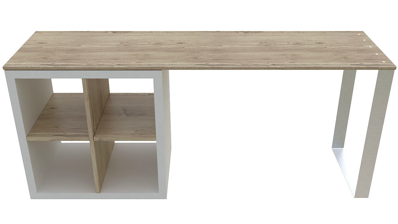 Wooden desk with steel leg 3D model_1