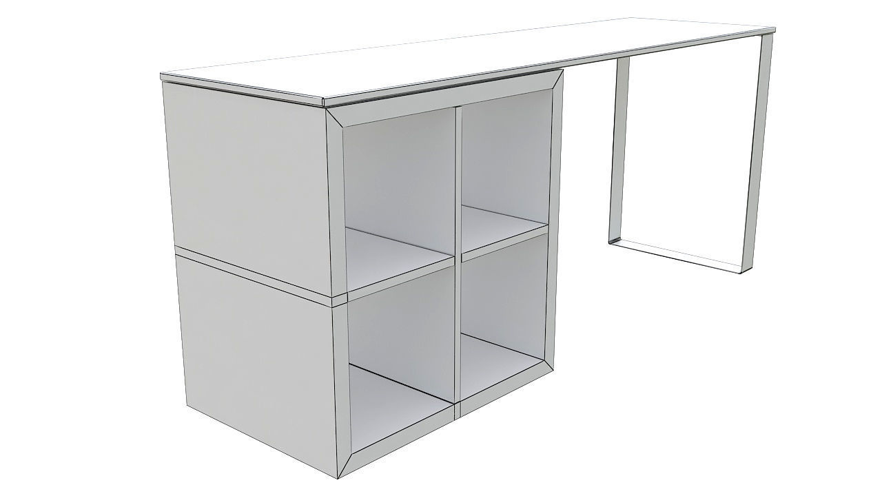 Wooden desk with steel leg 3D model_5