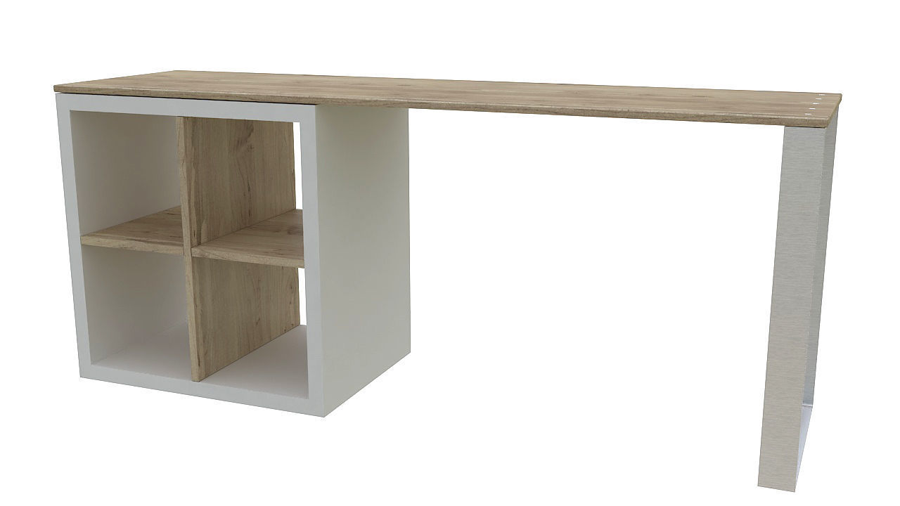 Wooden desk with steel leg 3D model_2