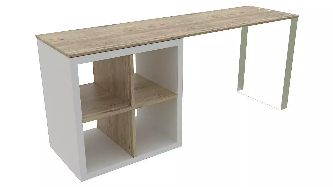 Wooden desk with steel leg 3D model_0